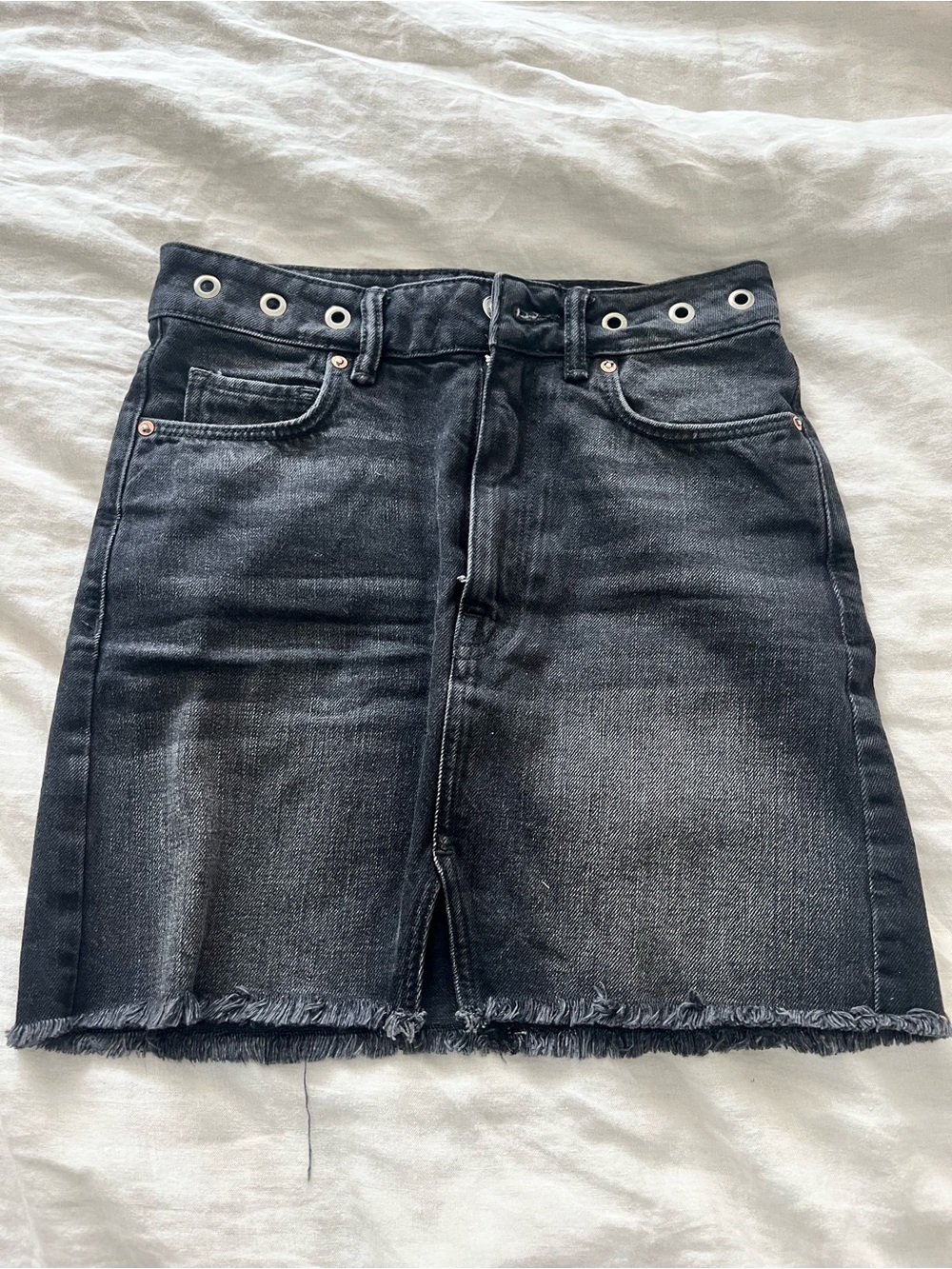 AllSaints Black Grommet Waist Denim Mini Skirt